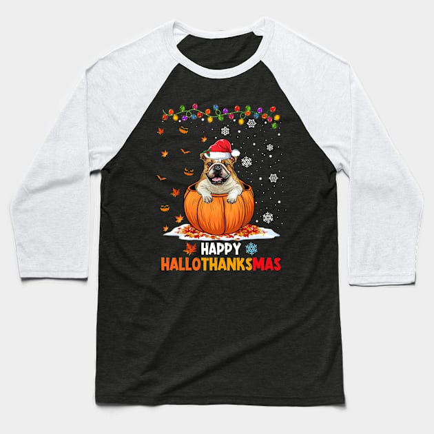 Pug On Pumpkin Happy Hallothanksmas Baseball T-Shirt by Magazine